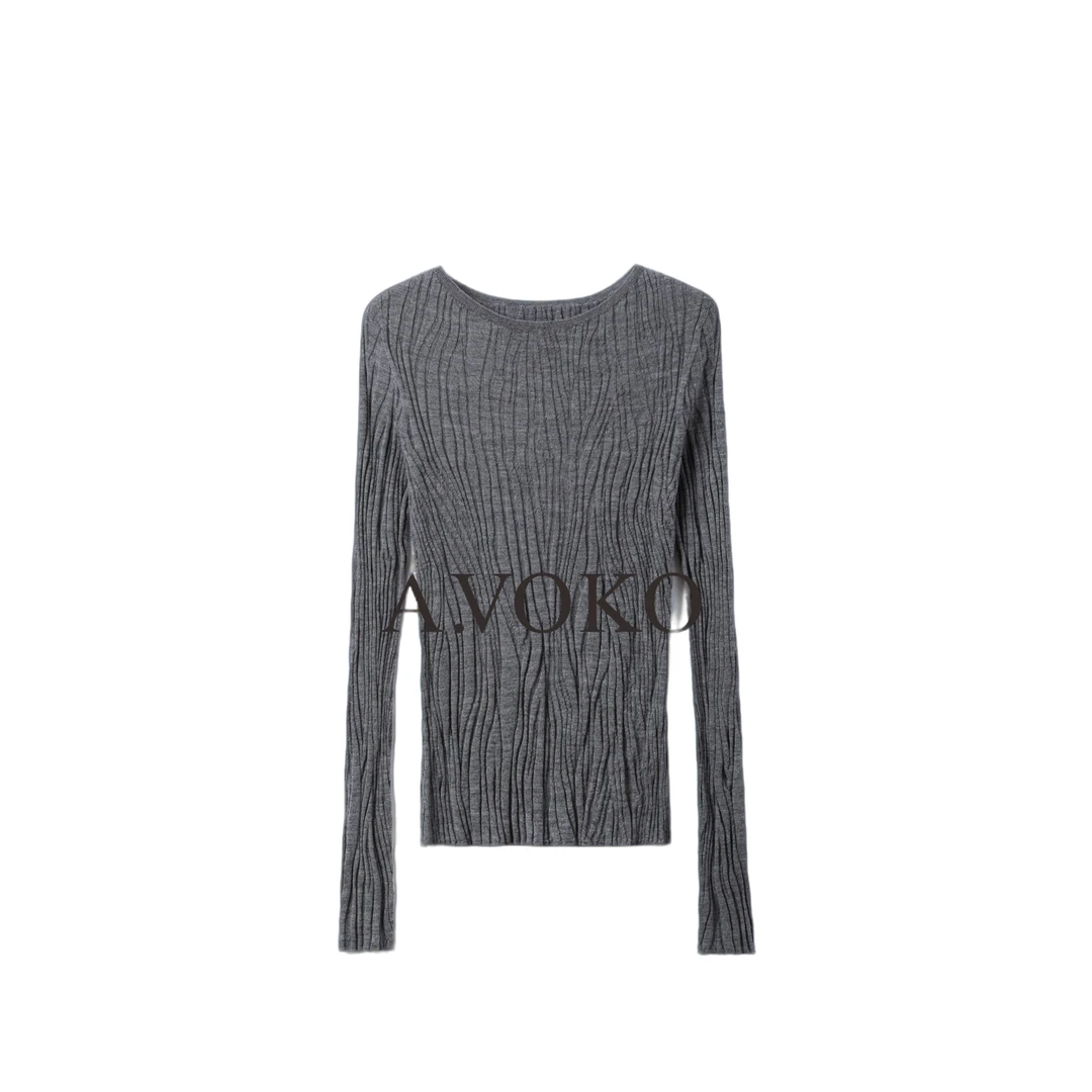 “柔波纱”德国扬子纱波浪纹理感修身显瘦针织毛衣上衣