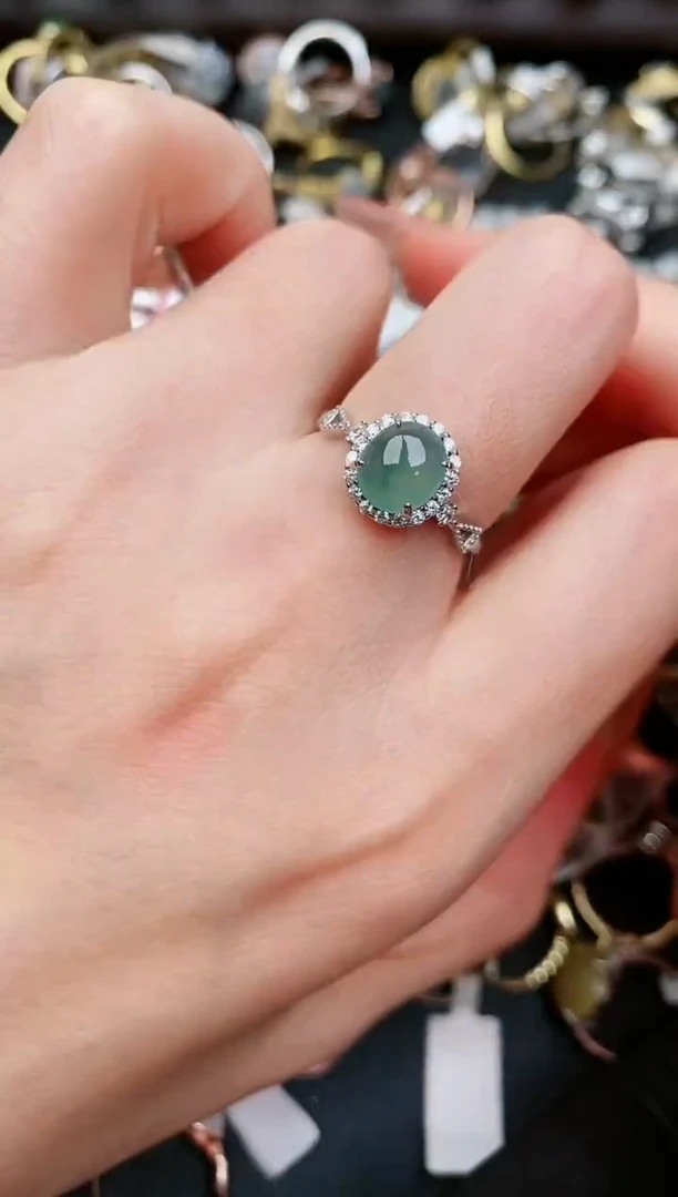 翡翠戒指银S925镶嵌...