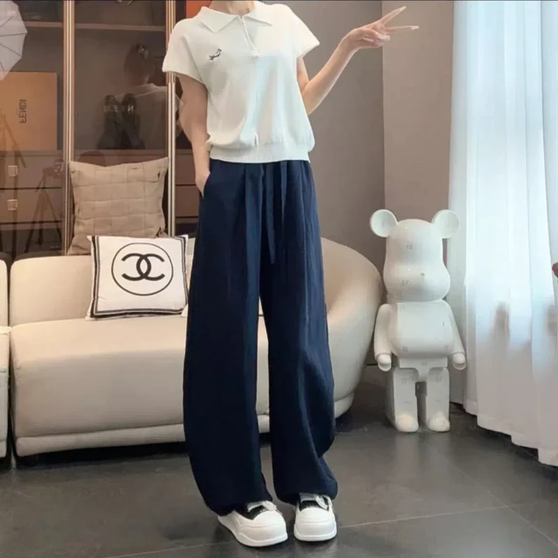 夏季新款抽绳松紧遮胯显瘦垂感休闲弯刀裤TT