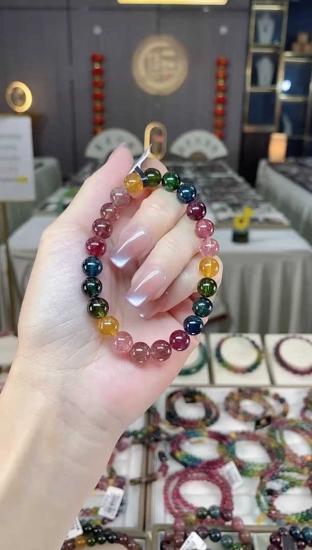 未镶嵌冰透体老矿碧玺彩虹单圈手串8mm+碧玺hon多样性发一条