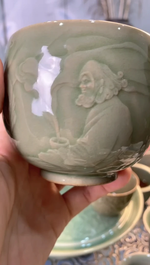 耀州窑乌***@【达摩祖师】杜康老师 手工干刻大缸杯