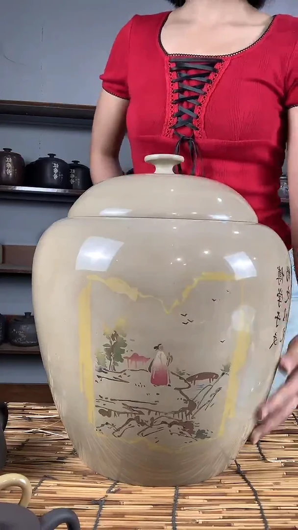 罐微瑕建水紫陶手工白泥彩填亮光茶罐