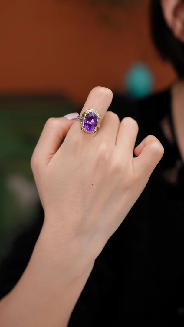 银S925镶嵌戒指水晶MZYJ266天然紫水晶戒指