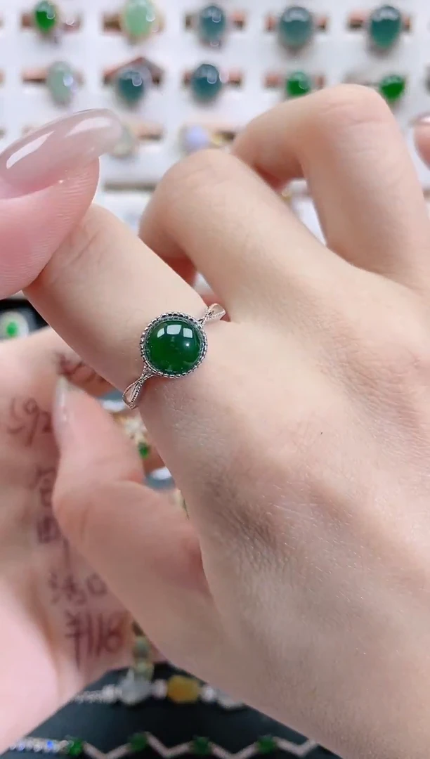 银S925镶嵌戒指翡翠天然翡翠