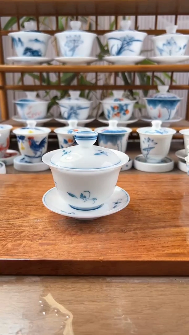 微瑕高冰玉兰150ml三才盖碗