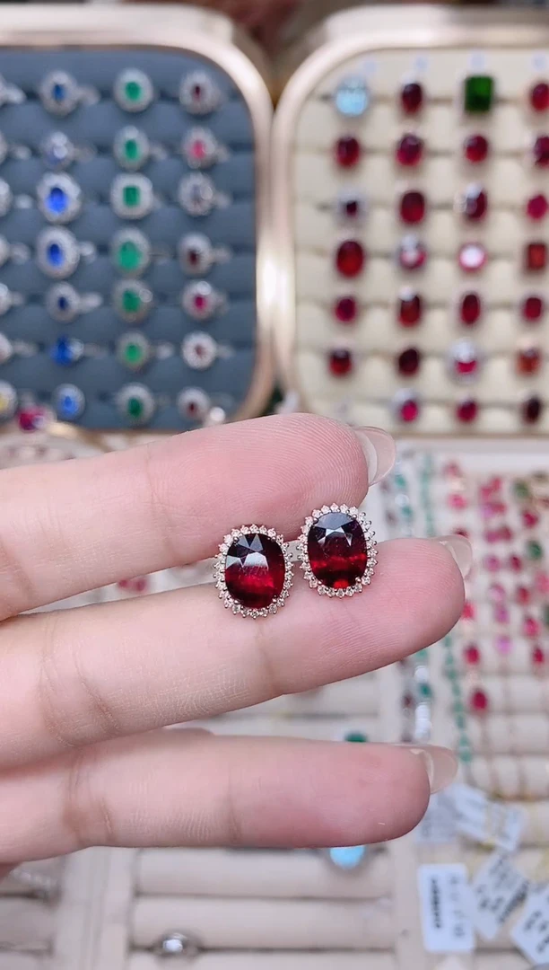 18K金镶嵌18K金耳饰红色碧玺岚*~-4.1ct