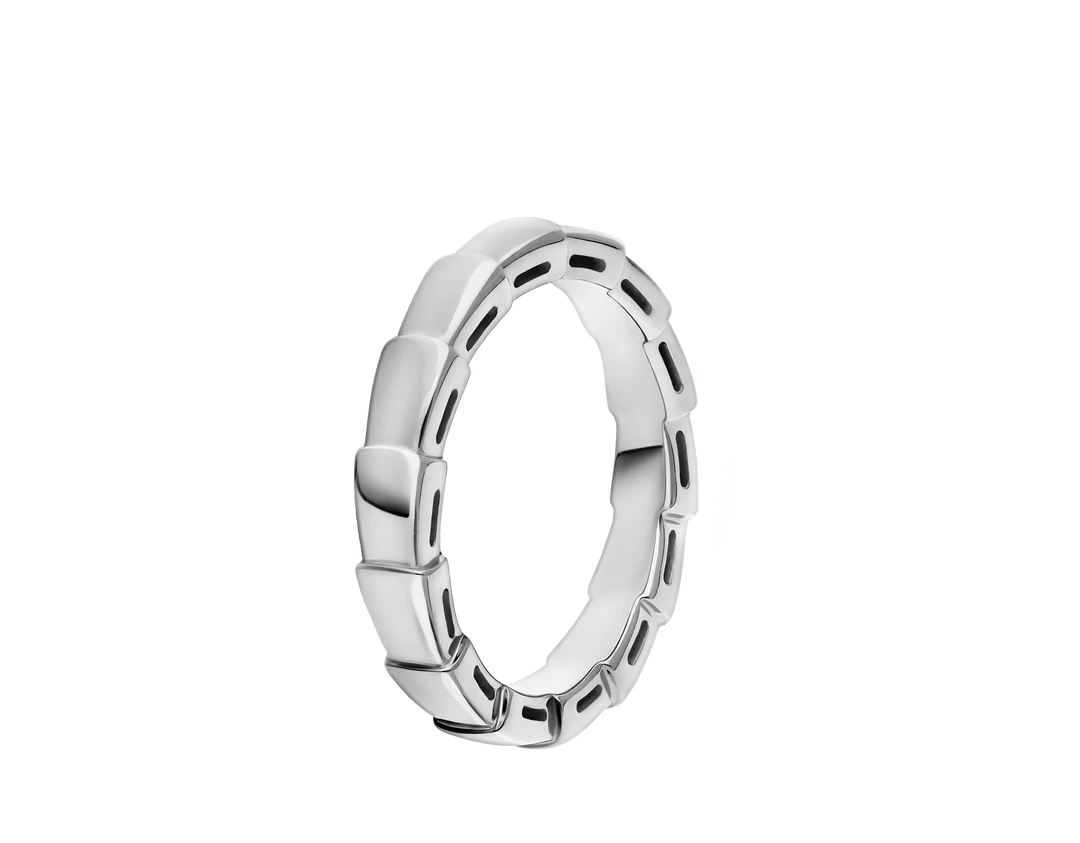 99新 BVLGARI/宝格丽 SERPENTI 白金窄半钻蛇骨戒指54号W49860