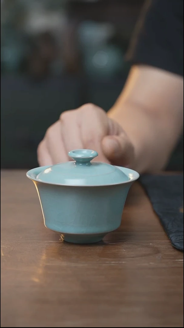 汝瓷 （拾汝）（天青）马蹄盖碗