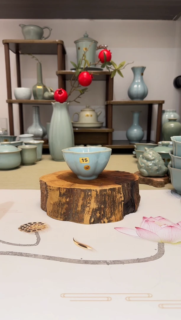 杯子15梅花杯 天青釉一级精品 主人杯品茗杯*