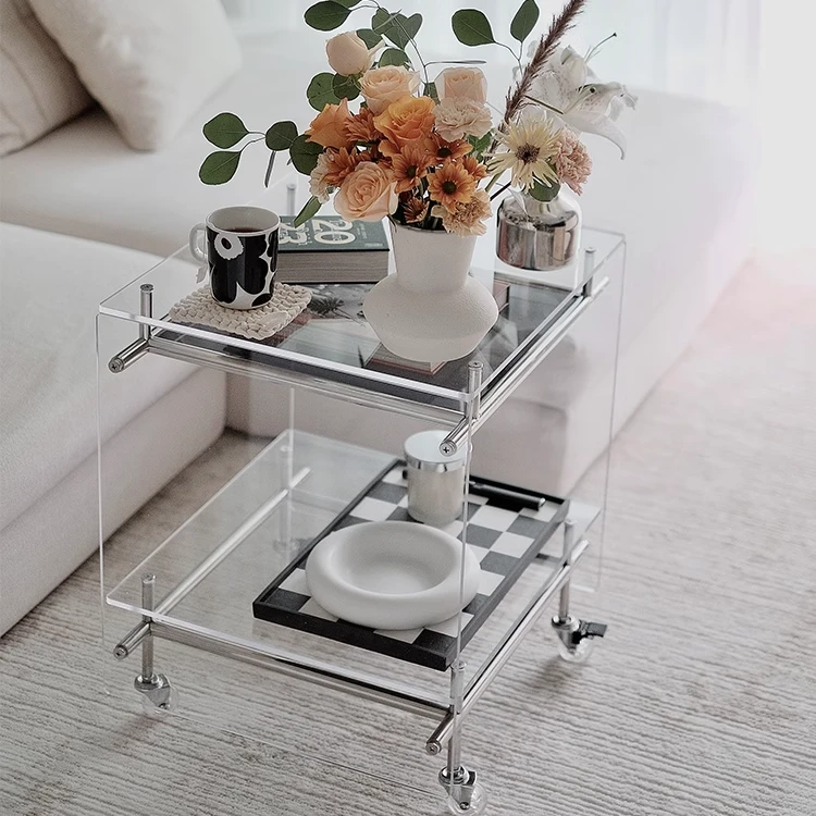 轻奢亚克力小推车客厅茶几沙发边几床头柜网红移动不锈钢置物架