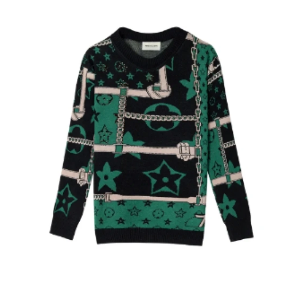 D382百搭烫钻碎花轻奢长袖女针织衫圆领针织