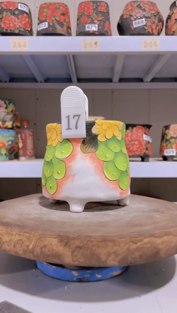 摆件17陶花岛花盆罐—手工痕迹默认，大小会有1-2公分误差