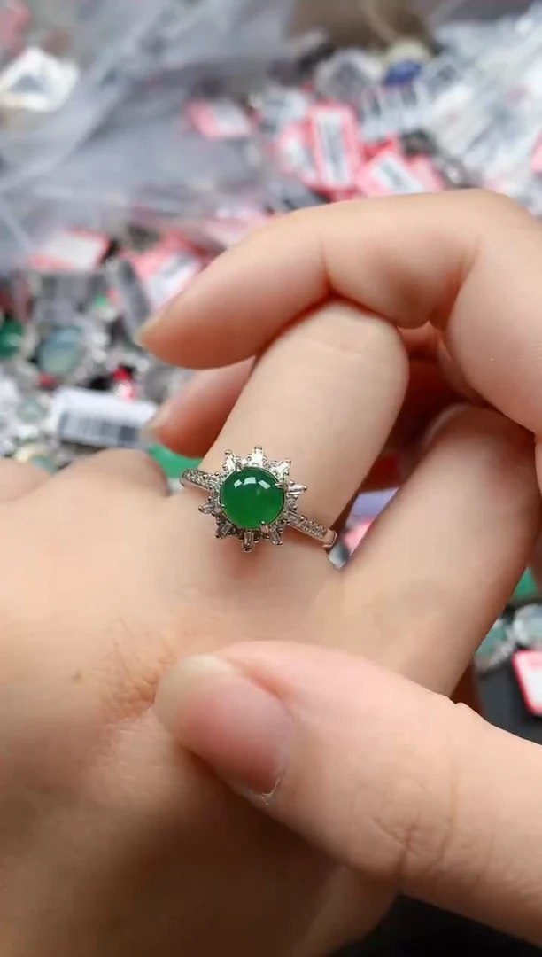 银S925镶嵌戒指翡翠天然A货缅甸翡翠