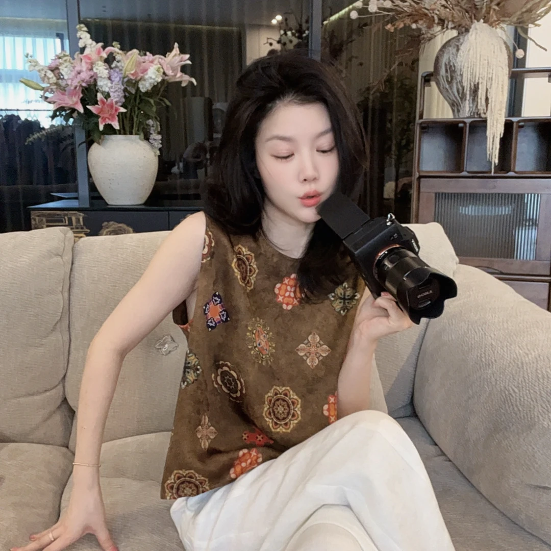 【悦悦专属】夏季时尚新中式国风花色无袖马甲Y447