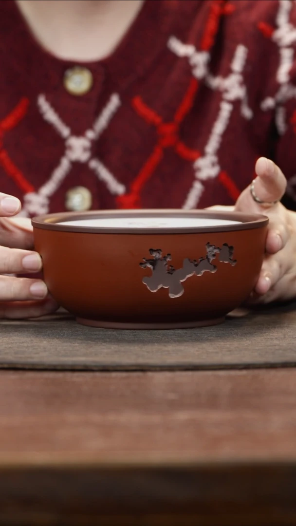 【闪购商品】紫砂茶叶罐朱泥镂空刻欢喜温茶炉