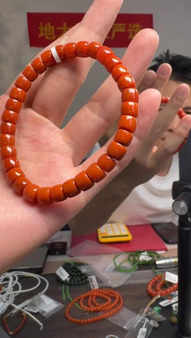 未镶嵌手串南红玛瑙约7mm+南红玛瑙直切桶珠单圈