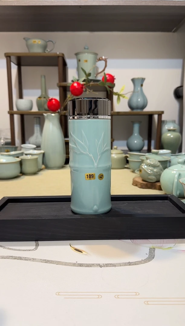 杯子中秋款109竹节保温杯杯盖镜面 仿古釉一级精品 高端礼盒*