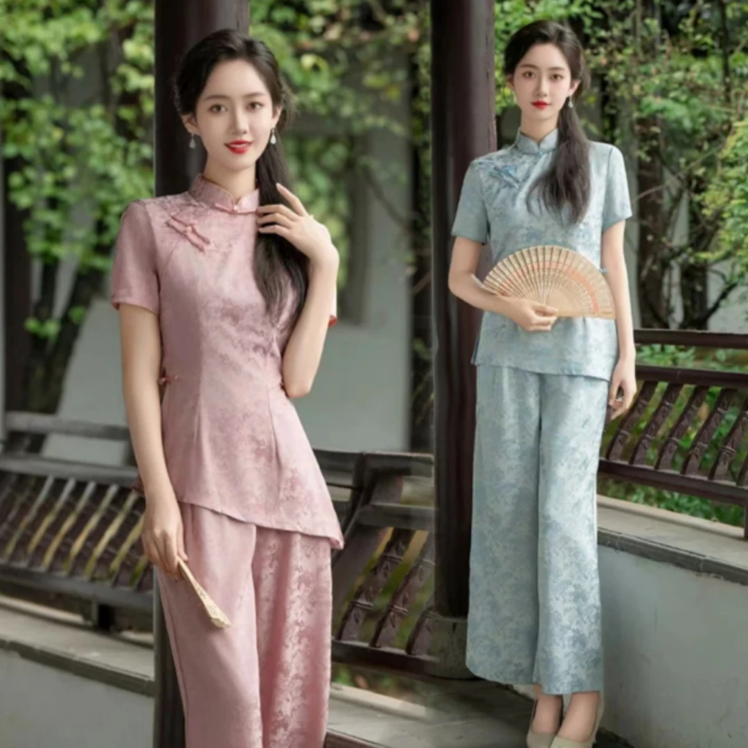 JXYJ-三色宋锦提花不等式旗袍套装