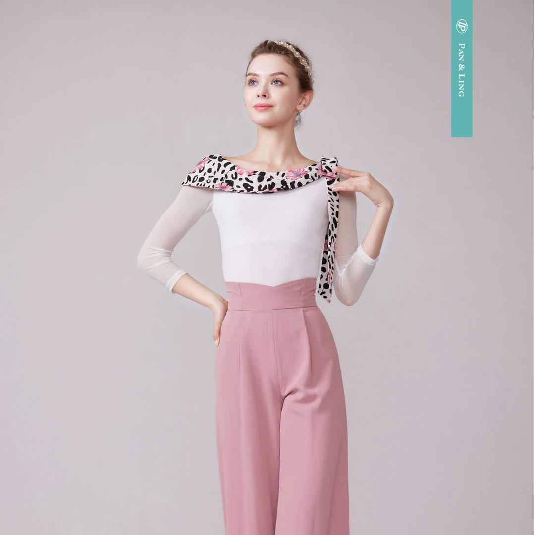 【LP舞服】原创设计-Y25318斜肩蝴蝶结飘带上衣