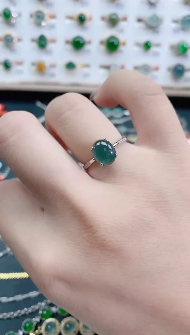 银S925镶嵌戒指翡翠天然翡翠