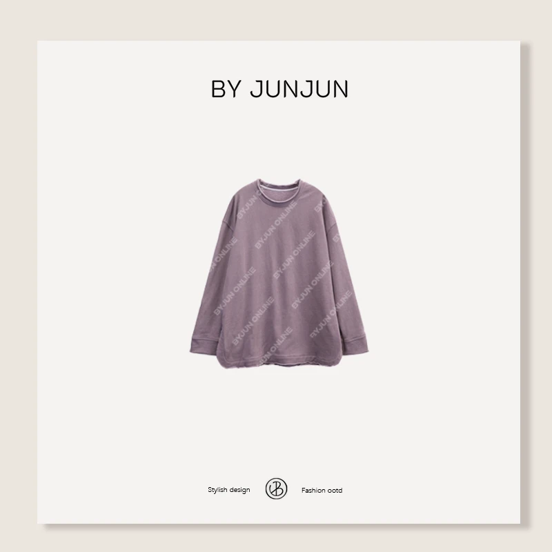 BYJUNJUN【紫薯卫衣】卷边圆领卫衣韩系宽松百搭休闲上衣