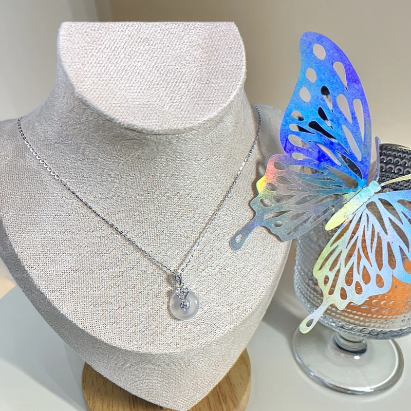 坠链均925银石英石（处理） 国风锁骨链镶嵌满钻足银项链