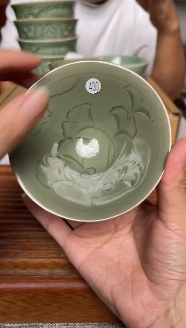 瓷器430纯手工秘色斗笠盏 微瑕