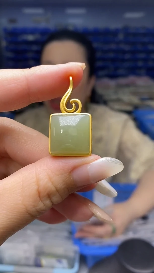 和田玉银S925镶嵌吊坠(不含链)DZ1774