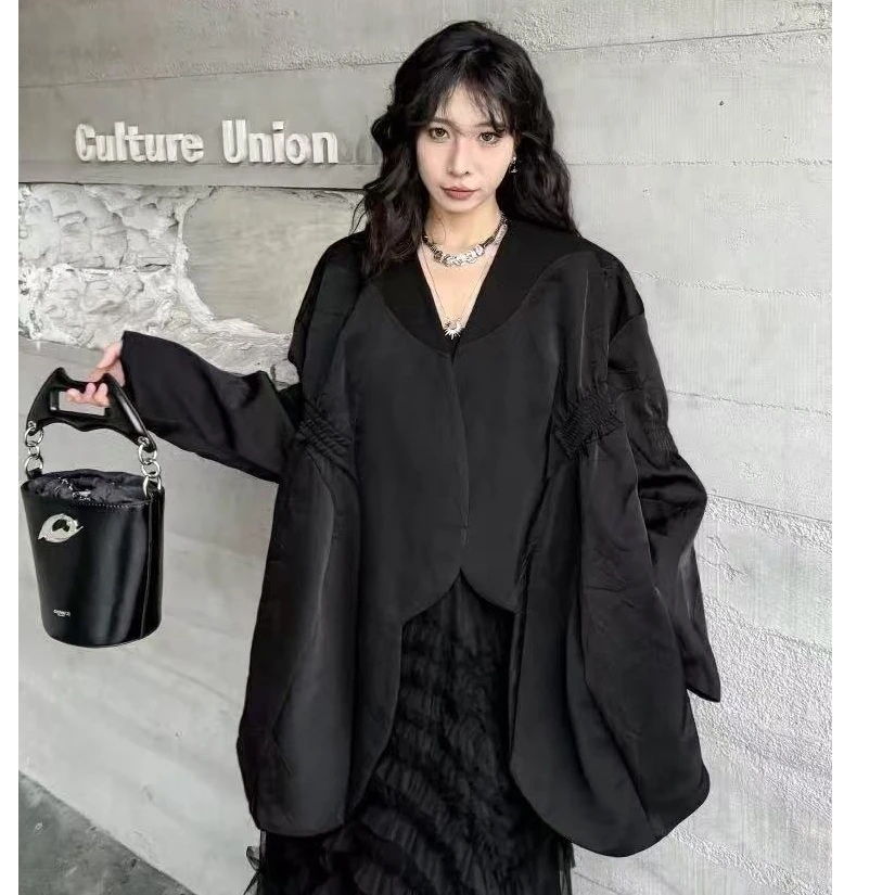 黑屿白/320 薄款宽松型显瘦小众不规则百搭时尚外套长袖休闲韩版