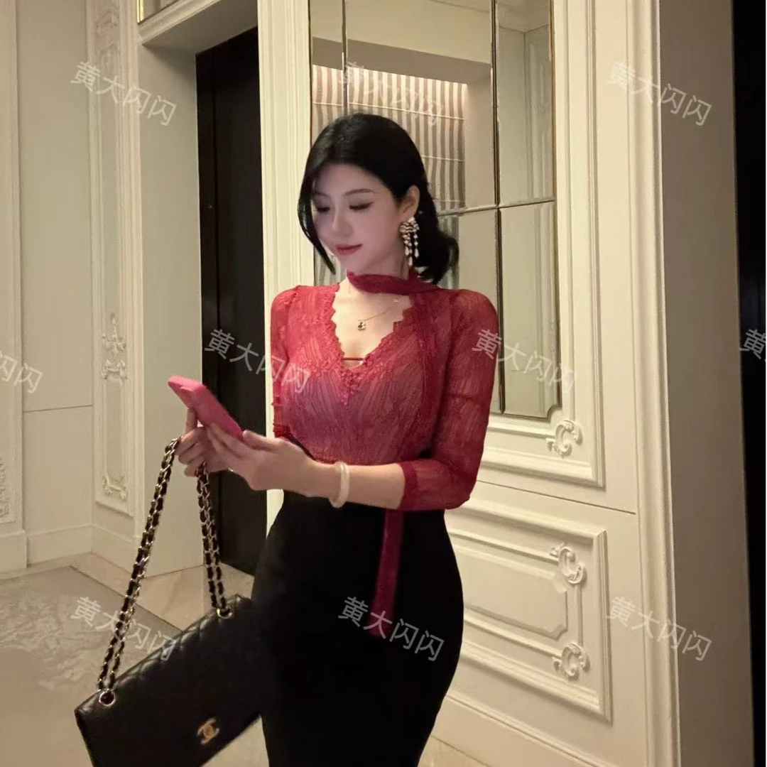 【HDSS】(桃色)随拍秋款纯欲性感显瘦长袖修身连衣裙ZZX5050