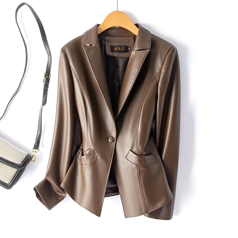 海宁皮衣女款皮西服高端职业小外套修身显瘦气质时尚百搭GSY-237#
