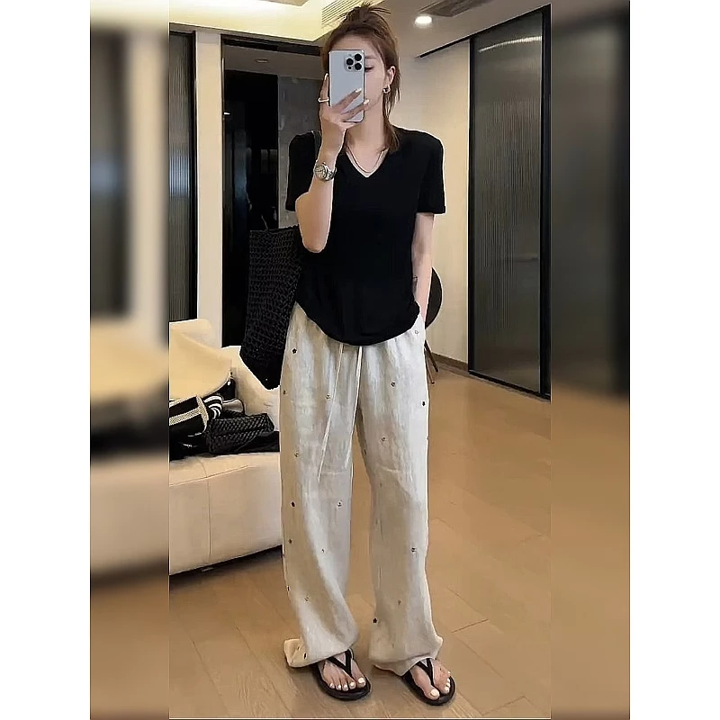 亚麻裤女夏季薄款棉麻阔腿裤2025新款高腰垂感直筒百搭休闲山本裤