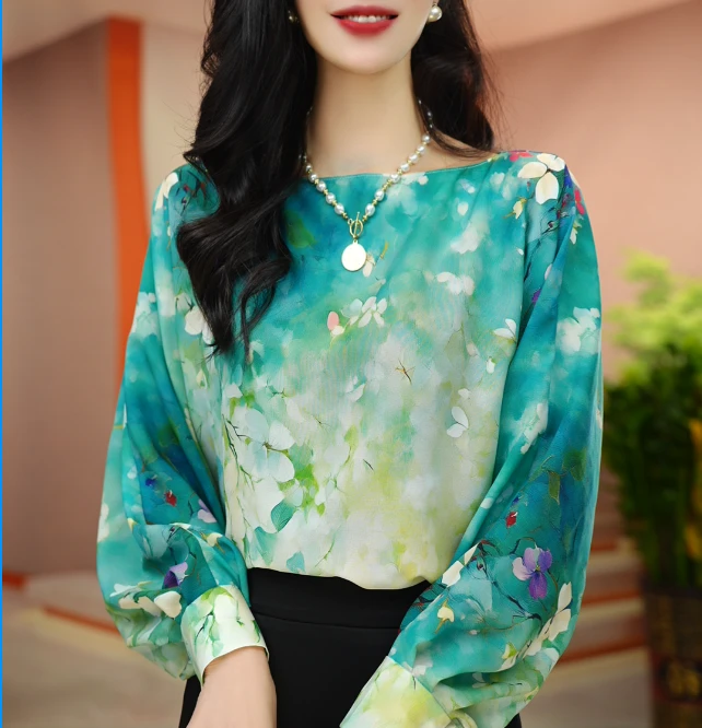 【琳雁原创】2025春季显瘦时尚复古气质印花百搭衬衫CS250013