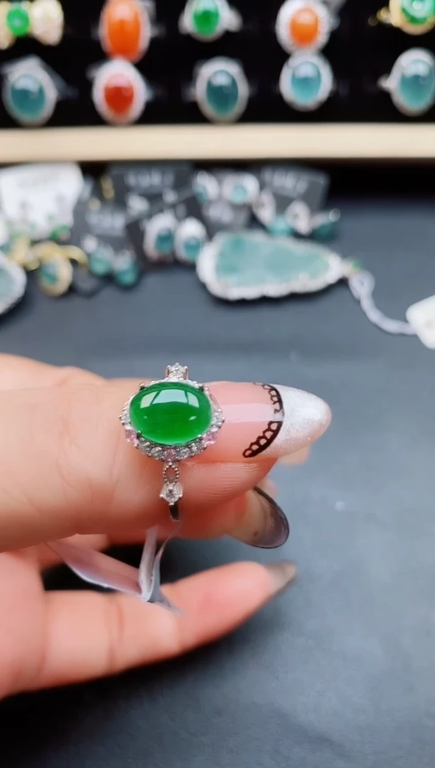 翡翠戒指银S925镶嵌50850085