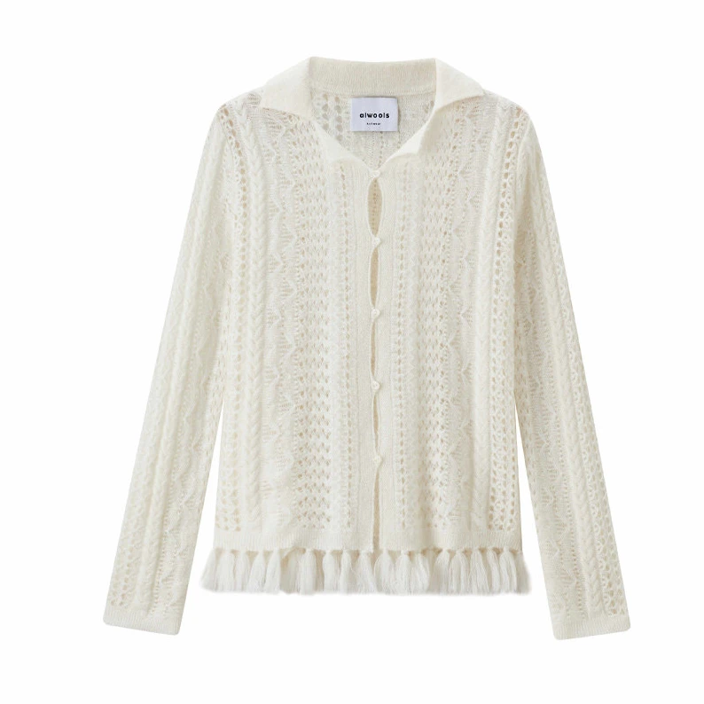 【ALWOOLS】新品26春夏镂空组织拼接流苏针织开衫女