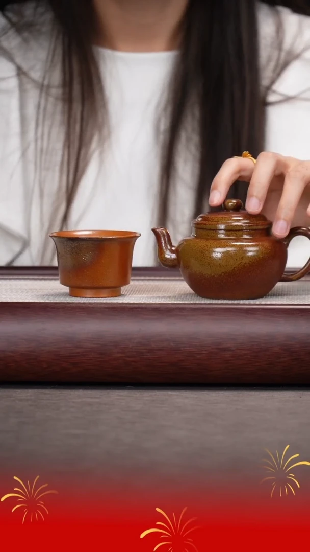 茶壶紫砂自家/落釉柴烧/宫灯套壶/200c