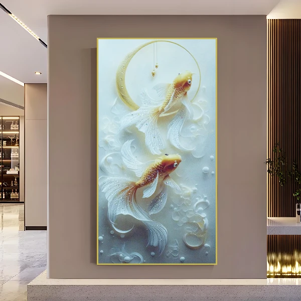 益师傅锦鲤进门玄关装饰画走廊过道挂画壁画镶钻简约现代鱼80160