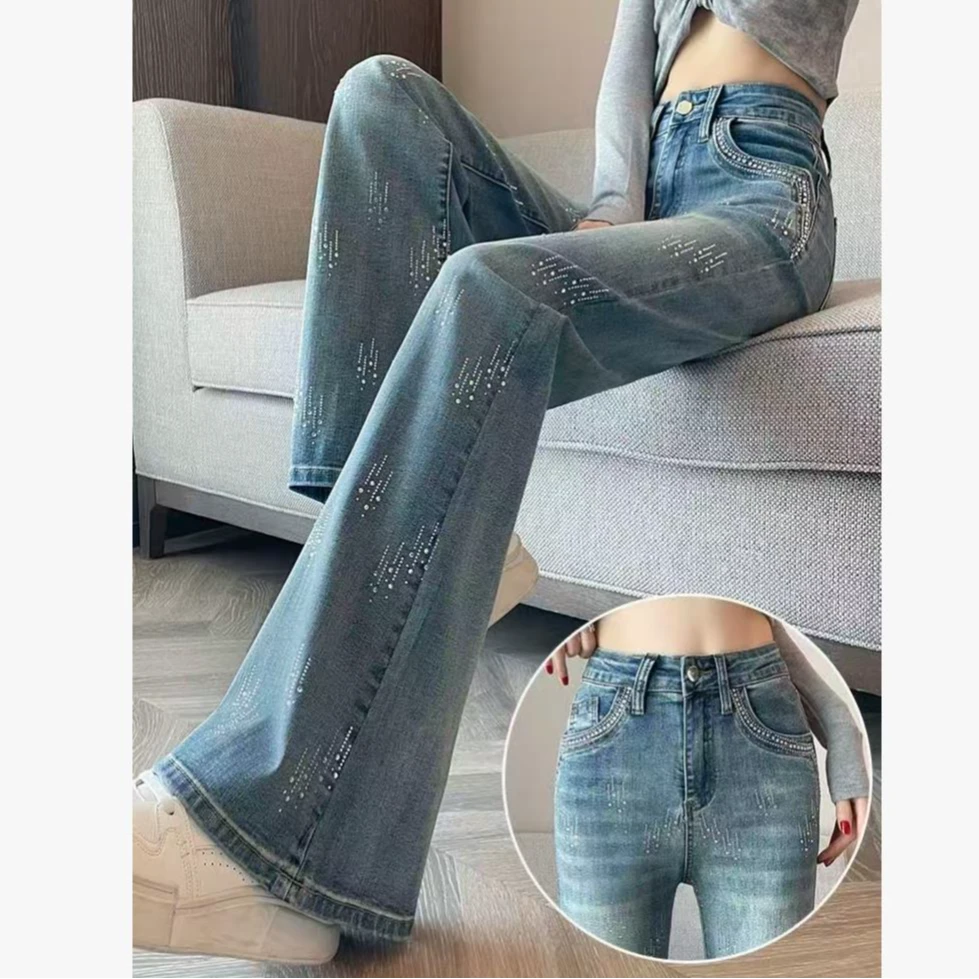 【浅浅专属】重工烫钻温柔冬季显瘦时尚弹力喇叭牛仔裤/单料裤子