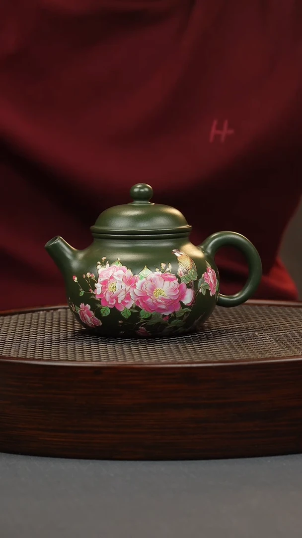 【闪购商品】紫砂茶壶绿泥容天幻彩花鸟