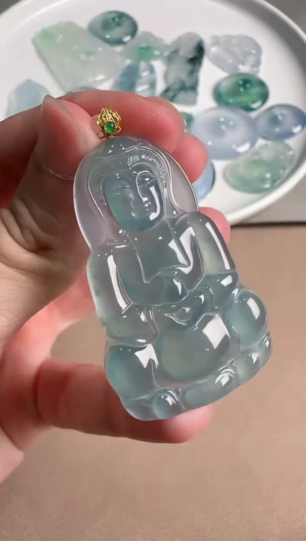 翡翠18K金镶嵌吊坠(不含链)