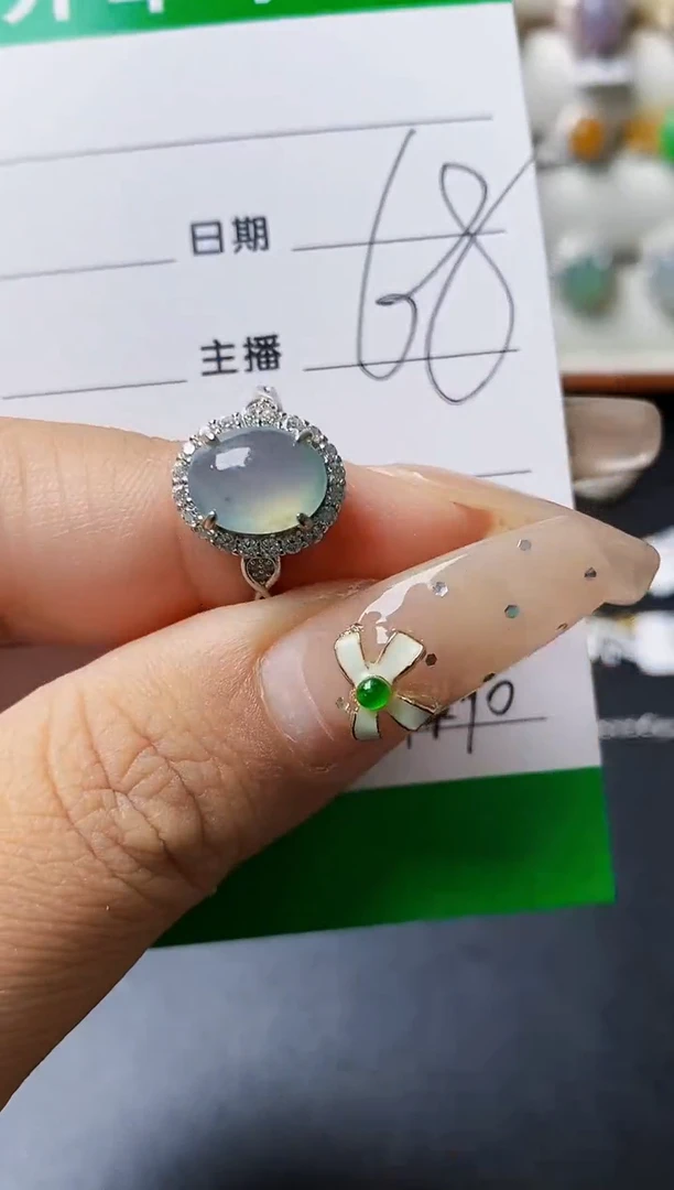 翡翠戒指银S925镶嵌7190