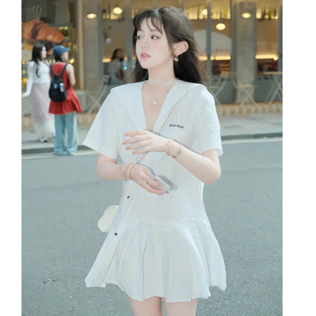 未使用 MIU MIU/缪缪 Miu Miu 24FW徽标百褶连衣裙42