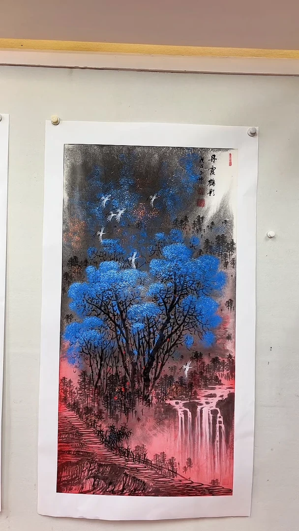 国画丹霞鹤影A款/4尺托底/谭正坤