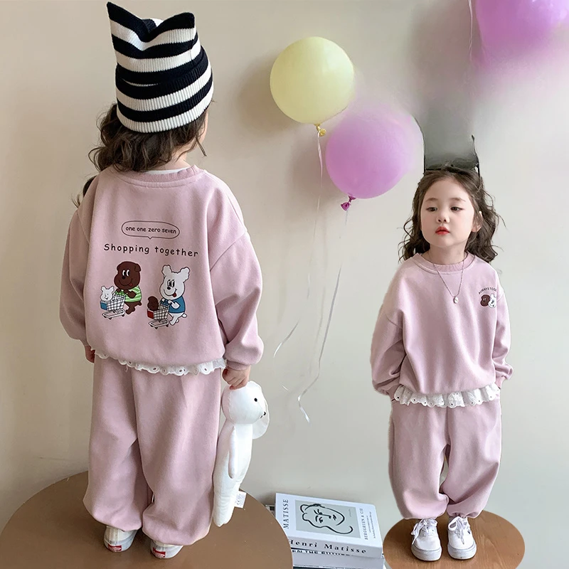 女童套装春季2025新款儿童春装卫衣卫裤洋气时髦女宝宝运动两件套