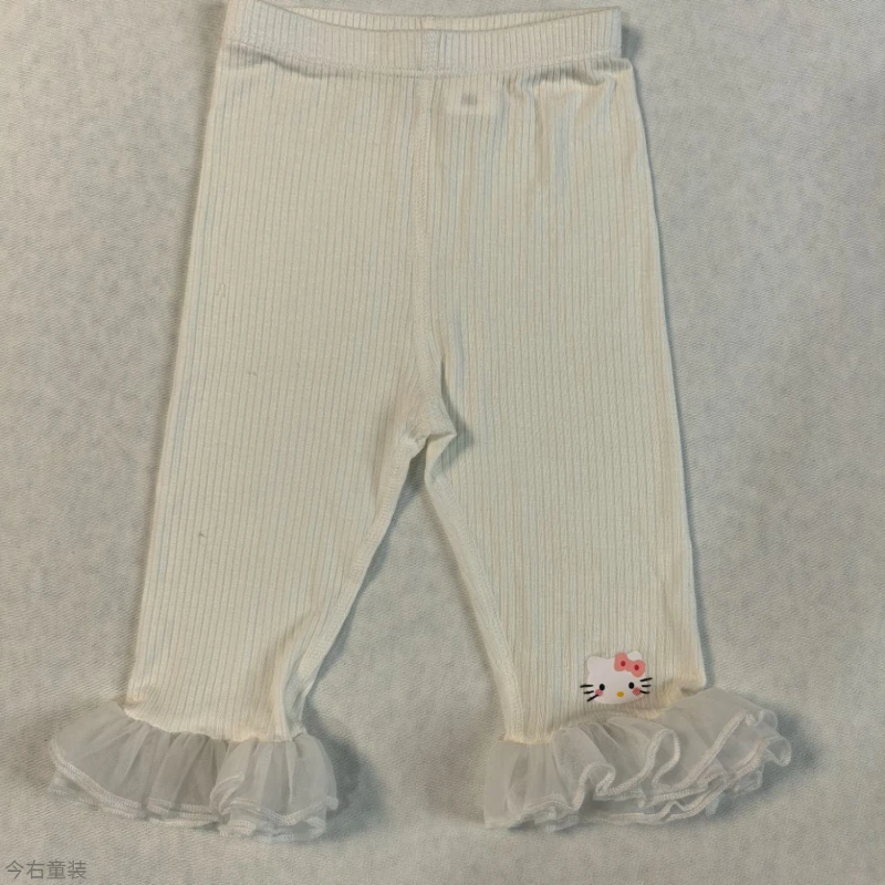 宝宝西裤童装长裤女A类休闲风裤舒适五分白色针织七分裤花边薄款