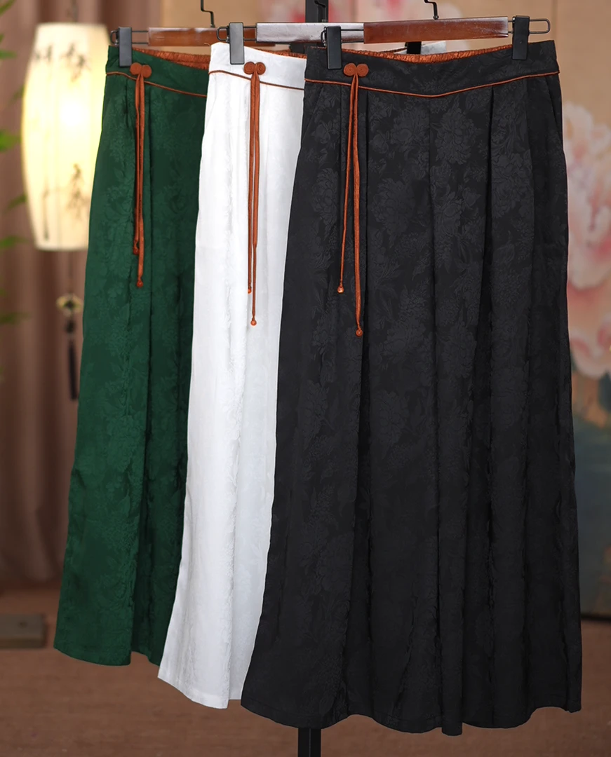 云烟-新中式盘扣提花阔腿裤