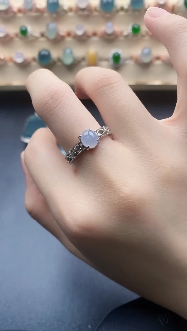 翡翠戒指银S925镶嵌一物一证一礼盒