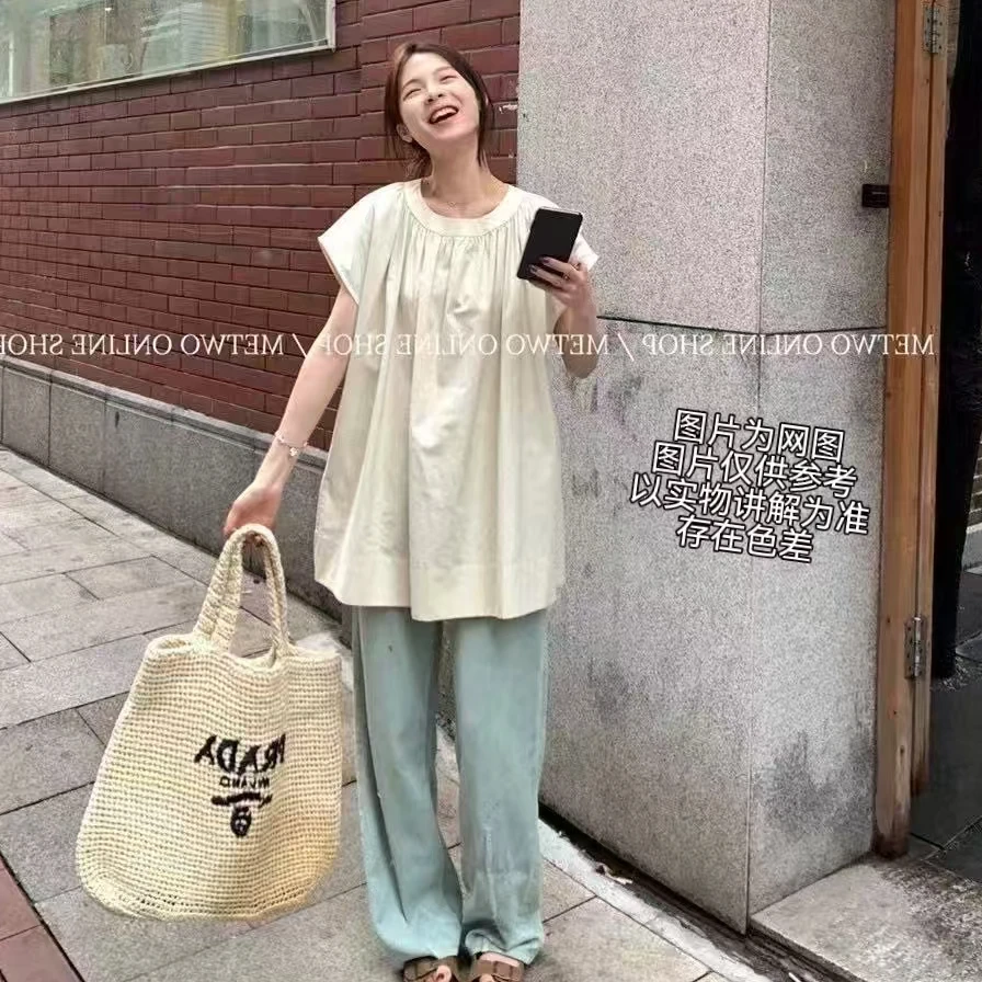 2025夏季新款大码女装韩系侧开叉衬衫上衣+波点阔腿裤