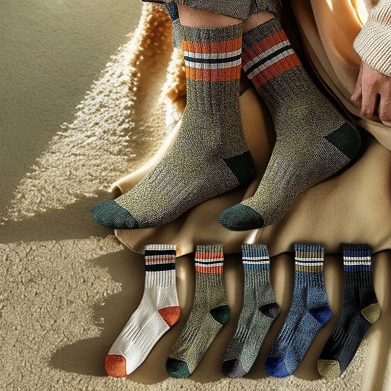 袜子男秋冬脚底加绒中筒男袜潮流束腰运动长袜男士冬季加厚保暖袜