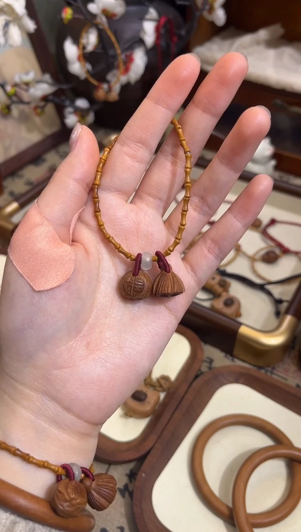 手串桃核【桃缘行】竹节「福气莲莲」桃木桃核辟、挡、驱、护 备注手围